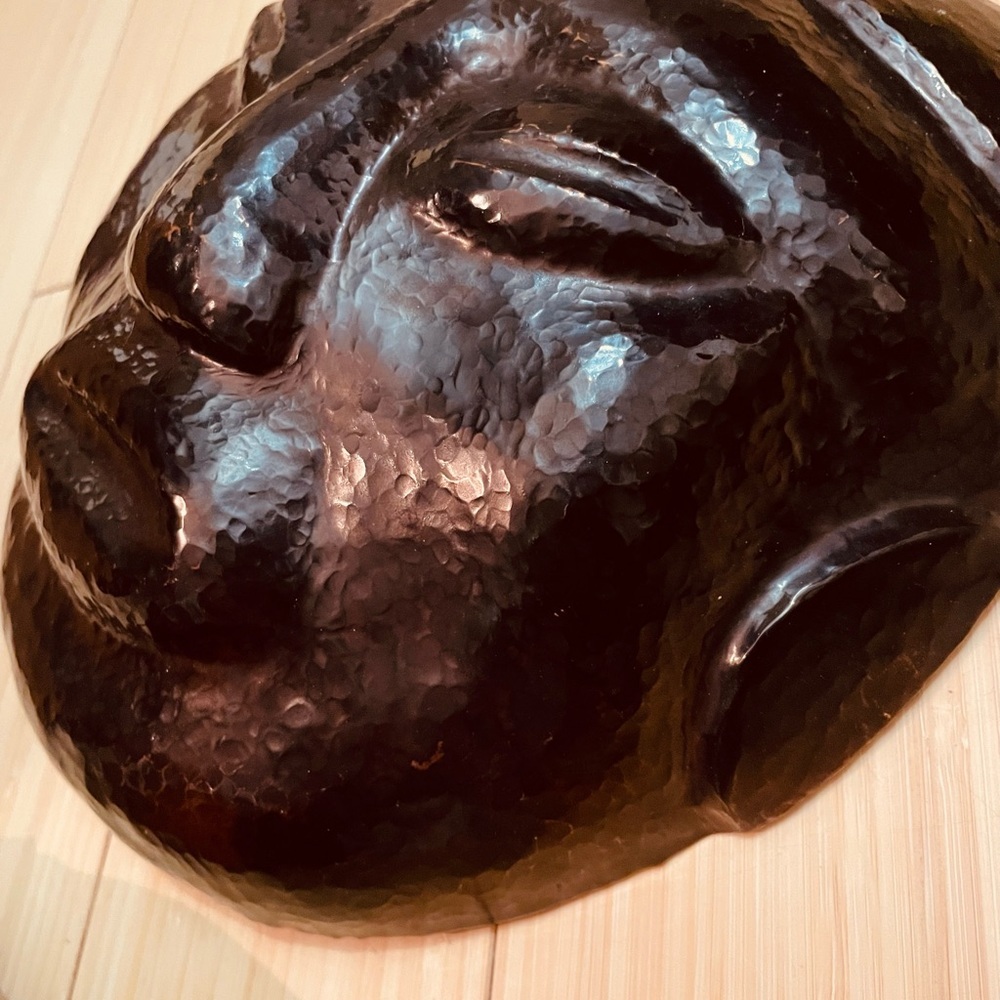 2 VTG RARE Hammered Copper Masks Creepy Aztec Decor 9" Hanging 3D Wall Art - Picture 5 of 9